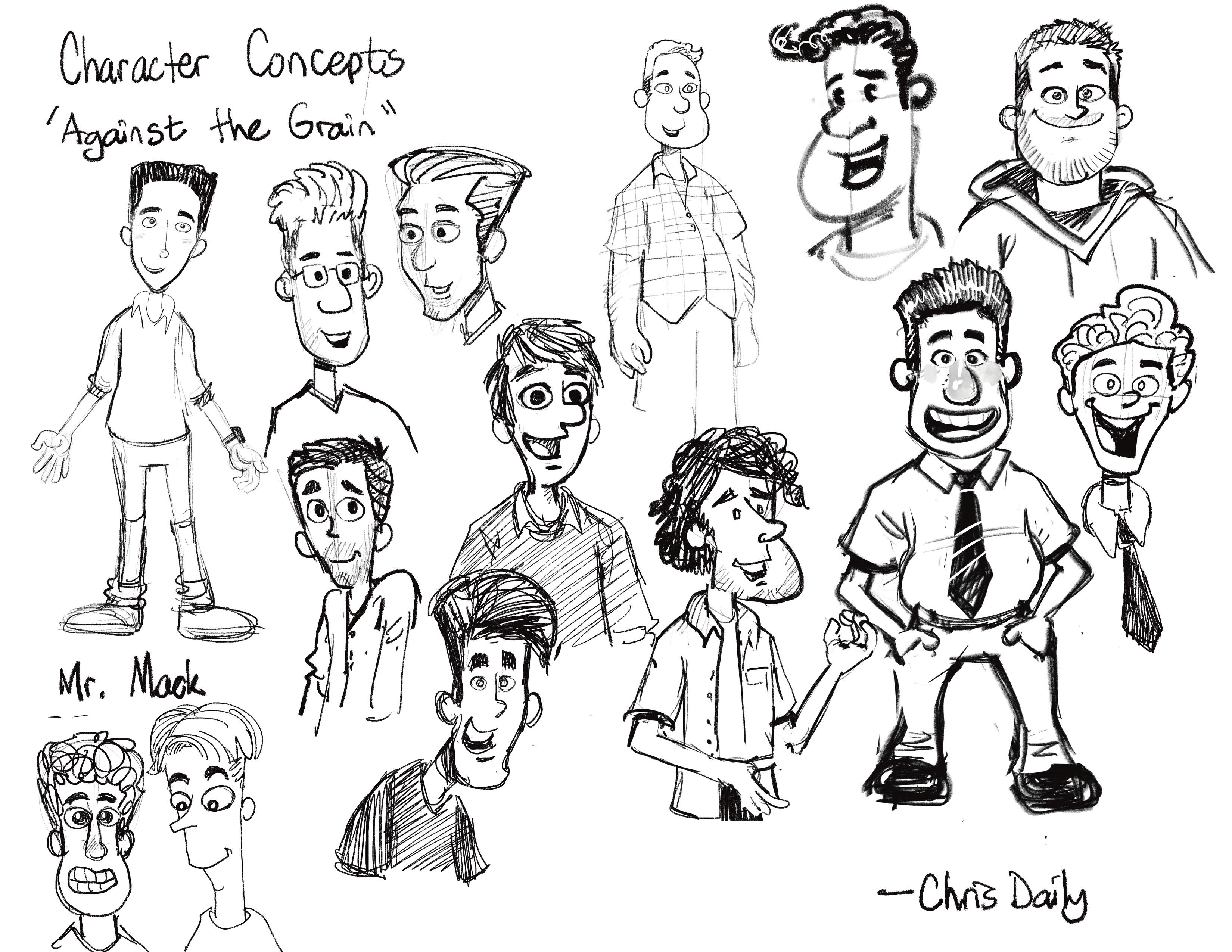 Full cast character concepts for Against the Grain / A Chew Story